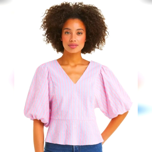 Diaper James Pink and Blue Striped Women's Blouse - Picture 1 of 6
